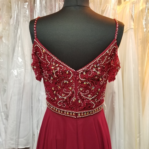 Burgundy Beaded Chiffon Gown - Picture 6 of 6